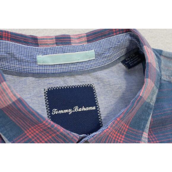 Tommy Bahama Plaid Linen Blend Button Up Shirt Long Sleeve Mens Sz XL - Picture 6 of 7